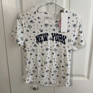 Vinyl Threads Floral Embrodiered New York Baby Tee Women's Size Large NEW Boho